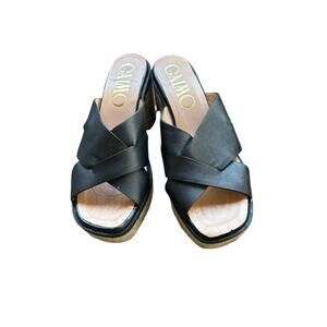 GAIMO Black Leather Medium Heel Platform Slide Sz 39